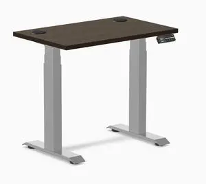 Desky Dual Mini Bamboo Sit Stand Desk - Dark Bamboo / 32 x 20 inches with Grommets / Grey Desky Dual Mini Bamboo Sit Stand Desk - Dark Bamboo / 32 x 20 inches with Grommets / Grey