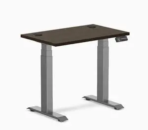 Desky Dual Mini Bamboo Sit Stand Desk - Dark Bamboo / 32 x 20 inches with Grommets / Space Grey Desky Dual Mini Bamboo Sit Stand Desk - Dark Bamboo / 32 x 20 inches with Grommets / Space Grey