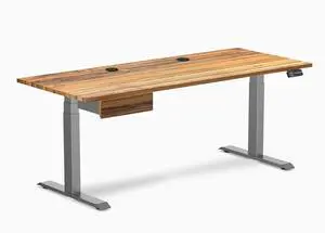 Desky Dual Hardwood Standing Desk With Drawer - Teak / 72 x 30 inches with Grommets / Space Grey Desky Dual Hardwood Standing Desk With Drawer - Teak / 72 x 30 inches with Grommets / Space Grey