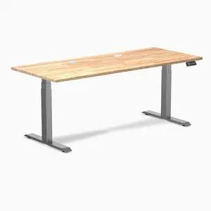 Desky Dual Rubberwood Sit Stand Desk - Natural Timber / 72 x 30 inches with Grommets / Space Grey Desky Dual Rubberwood Sit Stand Desk - Natural Timber / 72 x 30 inches with Grommets / Space Grey
