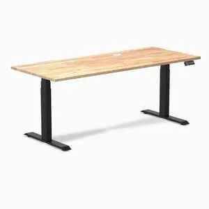 Desky Dual Rubberwood Sit Stand Desk - Natural Timber / 72 x 30 inches with Grommets / Matte Black Desky Dual Rubberwood Sit Stand Desk - Natural Timber / 72 x 30 inches with Grommets / Matte Black