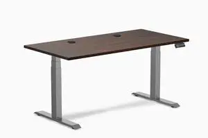 Desky Dual Rubberwood Sit Stand Desk - Dark Walnut / 60 x 30 inches with Grommets / Space Grey Desky Dual Rubberwood Sit Stand Desk - Dark Walnut / 60 x 30 inches with Grommets / Space Grey