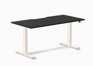 Desky Dual Scalloped Laminate Sit Stand Desk - Black / 59.1 x 29.5 inches with Grommets / Wheat Desky Dual Scalloped Laminate Sit Stand Desk - Black / 59.1 x 29.5 inches with Grommets / Wheat