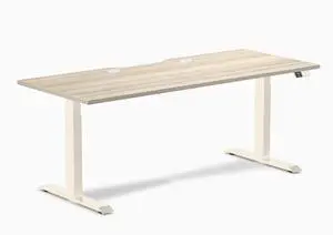 Desky Dual Scalloped Laminate Sit Stand Desk - Classic Oak / 70.9 x 29.5 inches with Grommets / Wheat Desky Dual Scalloped Laminate Sit Stand Desk - Classic Oak / 70.9 x 29.5 inches with Grommets / Wheat