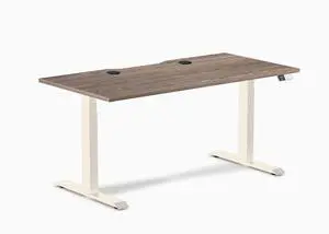 Desky Dual Scalloped Laminate Sit Stand Desk - Natural Walnut / 59.1 x 29.5 inches with Grommets / Wheat Desky Dual Scalloped Laminate Sit Stand Desk - Natural Walnut / 59.1 x 29.5 inches with Grommets / Wheat