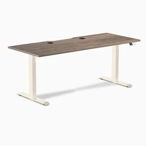 Desky Dual Scalloped Laminate Sit Stand Desk - Natural Walnut / 70.9 x 29.5 inches with Grommets / Wheat Desky Dual Scalloped Laminate Sit Stand Desk - Natural Walnut / 70.9 x 29.5 inches with Grommets / Wheat