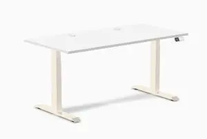 Desky Dual Laminate Sit Stand Desk - White / 59.1 x 29.5 inches with Grommets / Wheat Desky Dual Laminate Sit Stand Desk - White / 59.1 x 29.5 inches with Grommets / Wheat