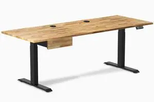 Desky Dual Hardwood Standing Desk With Drawer - Acacia / 80 x 30 inches with Grommets / Matte Black Desky Dual Hardwood Standing Desk With Drawer - Acacia / 80 x 30 inches with Grommets / Matte Black