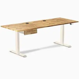 Desky Dual Hardwood Standing Desk With Drawer - Acacia / 80 x 30 inches with Grommets / Wheat Desky Dual Hardwood Standing Desk With Drawer - Acacia / 80 x 30 inches with Grommets / Wheat