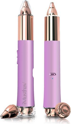 iMusthav 2-in-1 Portable Rechargeable Painless Eyebrow Trimmer & Facial Hair Remover, removes eyebrow, face, lips and body hair.18K gold plated hypoallergenic heads, 360° LED light for Hair Remover