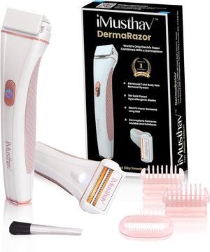 iMusthav DermaRazor Rechargeable Body Hair Remover,Bikini Trimmer for women.Removes unwanted hair stubble & pubic hair.Trim in one go perfectly silky smooth skin. 18K Gold plated hypoallergic blades