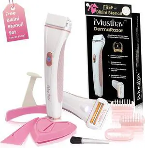 iMusthav DermaRazor Rechargeable Body Hair Remover,Bikini Trimmer for women.Removes unwanted hair stubble & pubic hair.Trim in one go perfectly silky smooth skin. 18K Gold plated hypoallergic blades