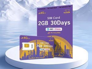 TALKSIM USA Prepaid Traffic Card Travel/Business Trip Essential Items 30 Days 2GB Traffic No Contract AT&T/T-Mobile/Universal Supports 4G Cellular Phones, GPS Trackers, Secure Hunting Cameras, IoT and