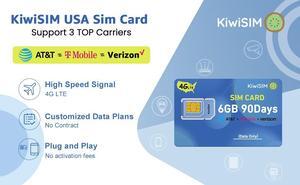 KIWISIM Travel/Business Trip Backup Network Multi-Device Link U.S. Prepaid Traffic Card 90 Days 6GB Free Traffic AT&T/T-Mobile/Verizon Universal Supports 4G Cell Phones, GPS Trackers, etc.