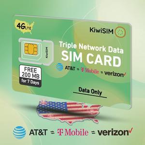 KIWISIM Travel/Business Trip Backup Network Multi-Device Link U.S. Prepaid Traffic Card 7 Days 200MB Free Traffic AT&T/T-Mobile/Verizon Universal Supports 4G Cell Phones, GPS Trackers, etc.
