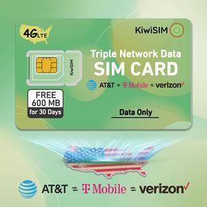 KIWISIM Travel/Business Trip Study Abroad Multi-Device Link U.S. Prepaid Traffic Card 30 Days 600MB Free Traffic AT&T/T-Mobile/Verizon Universal Supports 4G Cell Phones, GPS Trackers, etc.