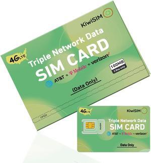 KIWISIM Travel/Business Trip Study Abroad Multi-Device Link U.S. Prepaid Traffic Card 3 Days 100MB Free Traffic AT&T/T-Mobile/Verizon Universal Supports 4G Cell Phone, GPS Tracker, Camera, LoT