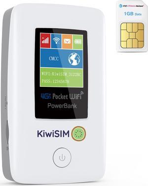 KIWISIM All-round Travel Companion: 4G LTE Mobile WiFi Hotspot with 6000mAh Battery, It's Not Only an Internet Access Device but Also an Emergency Power Bank, and Comes with a 1GB Data SIM Card!
