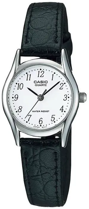 Casio Womens Black Leather Watch with White Dial - LTP-1094E-7BRDF Casio Womens Black Leather Watch with White Dial - LTP-1094E-7BRDF