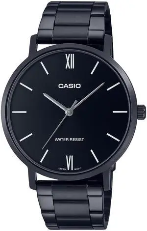 Casio Mens Black Stainless Steel Watch Black Dial - MTP-VT01B-1BUDF Casio Mens Black Stainless Steel Watch Black Dial - MTP-VT01B-1BUDF