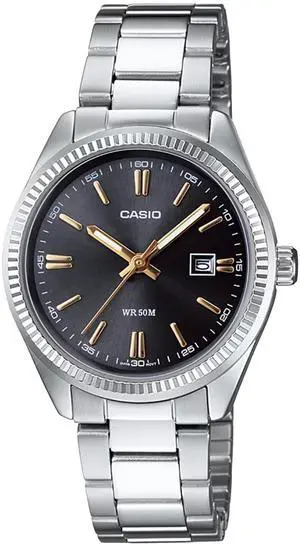 Casio Womens Black Dial Stainless Steel Date Bracelet Watch - LTP-1302D-1A2V Casio Womens Black Dial Stainless Steel Date Bracelet Watch - LTP-1302D-1A2V
