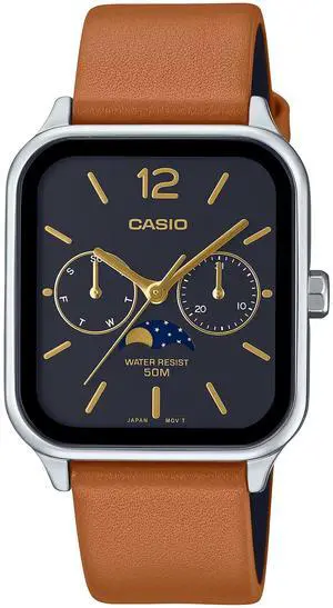Casio Mens Moon Phase Black Dial Leather Analog Watch - MTP-M305L-1AVDF Casio Mens Moon Phase Black Dial Leather Analog Watch - MTP-M305L-1AVDF