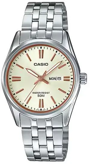 Casio Womens Beige Dial Stainless Steel Bracelet Watch - LTP-1335D-9AV Casio Womens Beige Dial Stainless Steel Bracelet Watch - LTP-1335D-9AV