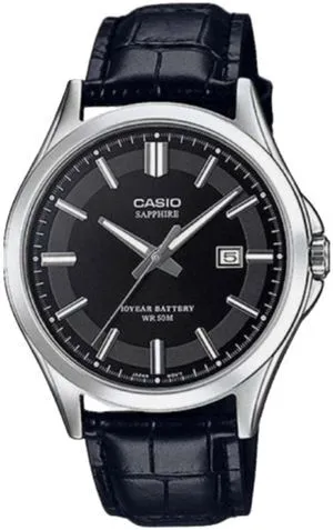 Casio Mens Black Dial Leather Strap Watch - MTS-100L-1AVDF Casio Mens Black Dial Leather Strap Watch - MTS-100L-1AVDF