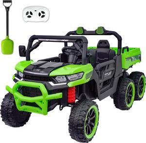 TCARAIWEN Kids 2 Seater Ride on Car 24V Electric Dump Truck 4WD Off-road UTV with Low & High Speeds Remote Control Bluetooth Music LED Lights