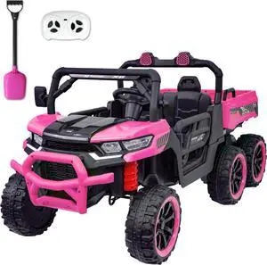 TCARAIWEN Kids 2 Seater Ride on Car 24V Electric Dump Truck 4WD Off-road UTV with Low & High Speeds Remote Control Bluetooth Music LED Lights
