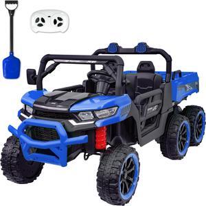 TCARAIWEN Kids 2 Seater Ride on Car 24V Electric Dump Truck 4WD Off-road UTV with Low & High Speeds Remote Control Bluetooth Music LED Lights