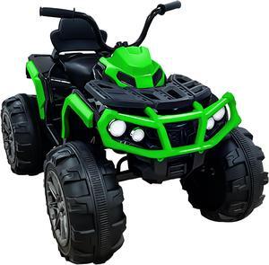 TCARAIWEN 24V Kids Ride on ATV 6mph Electric Power Wheels Quad Car with 2 Speeds Bluetooth Music LED Green