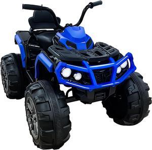 TCARAIWEN 24V Kids Ride on ATV 6mph Electric Power Wheels Quad Car with 2 Speeds Bluetooth Music LED Blue