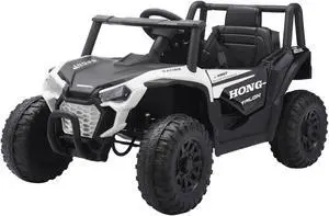 TCARAIWEN 12V Kids Ride on UTV Electric Power Wheels Toy Quad Car with Remote Control High&Low Speed LED Lights White