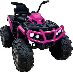 TCARAIWEN 24V Kids Ride on ATV 6mph Electric Power Wheels Quad Car with 2 Speeds Bluetooth Music LED Green Pink