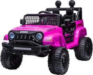 TCARAIWEN 12V Kids Car Ride on Jeep 2*55W Motors Electric Battery Power Wheels with Remote Control Bluetooth Music Pink