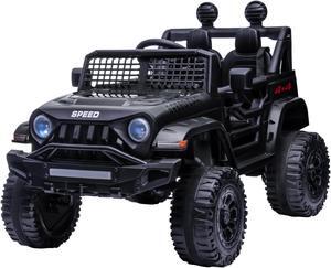 TCARAIWEN 12V Kids Car Ride on Jeep 2*55W Motors Electric Battery Power Wheels with Remote Control Bluetooth Music Black
