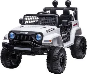 TCARAIWEN 12V Kids Car Ride on Jeep 2*55W Motors Electric Battery Power Wheels with Remote Control Bluetooth Music White