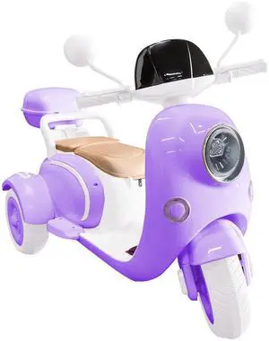 TCARAIWEN 12V Kids Ride On Motorcycle Girl Moped Battery Electric Motorbike with Bluetooth Music LED Lights Purple