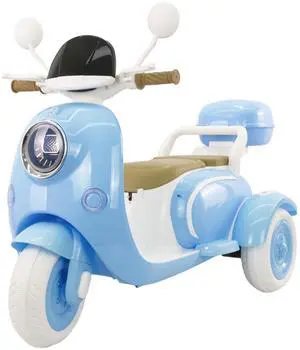 TCARAIWEN 12V Kids Ride On Motorcycle Girl Moped Battery Electric Motorbike with Bluetooth Music LED Lights Blue