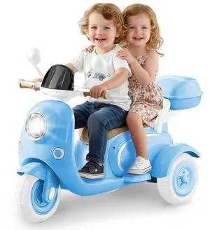 TCARAIWEN 12V Kids Ride On Motorcycle Girl Moped Battery Electric Motorbike with Bluetooth Music LED Lights Blue TCARAIWEN 12V Kids Ride On Motorcycle Girl Moped Battery Electric Motorbike with Bluetooth Music LED Lights Blue