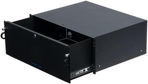 RackSolutions 4U Lockable Rackmount Drawer  14" Depth, High-Quality Ball Bearing Slides, 100 lbs Capacity, Cable Access Holes  Fits 2 & 4 Post Racks