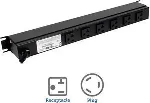 RackSolutions 20A Power Strip, Rear Outlets, 15ft Cord, EIA 19-Inch Compatible