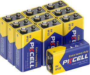 PKCELL 9V Battery Carbon Zinc for Smoke Detectors 6F22 Battery,Ultra Long-Lasting