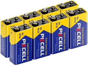 PKCELL 8pack 9V Battery Carbon Zinc for Smoke Detectors 6F22 Battery,Ultra Long-Lasting