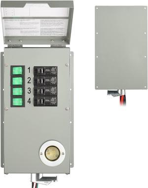 Natures Generator Power Transfer Switch Kit 4 Circuits, 15Amps, Indoor Manual Switch, 10 Foot 3 x 14 AWG Power Cord for Generator to Connect Inhouse Breaker Panel