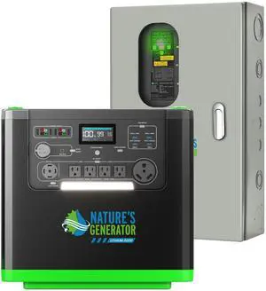 Natures Generator 3840Wh Solar Generator+ 30A Automatic Transfer Switch, Lithium Batteries, 6000W Power Station for Home Backup, RVs, Emergencies, Power Outages, and Outdoor Camping