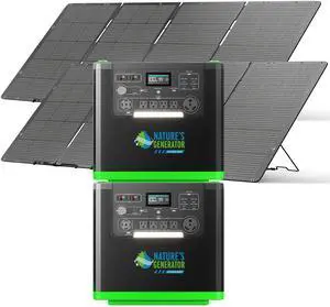 Natures Generator 3840Wh Solar Generator, LiFePO4 Batteries, 6000W Portable Power Station for Home Backup, RVs, Emergencies, Power Outages, and Outdoor Camping (2-6000W+ 2-400WFP)