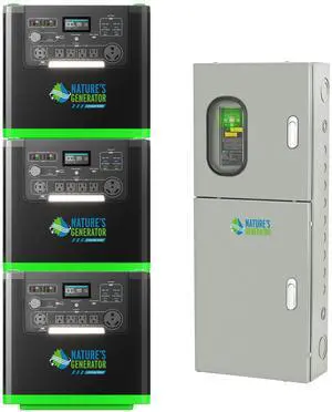 Natures Generator 3 Packs 3840Wh Solar Generator + 125A Automatic Transfer Switch, Lithium Batteries, 6000W Power Station for Home Backup, RVs, Emergencies, Power Outages, and Outdoor Camping
