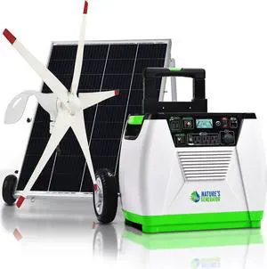 NATURE'S GENERATOR 1800W Gold-WE System: Solar & Wind Powered Off-Grid Portable Generator + 100W Solar Panel + 300W Wind Turbine